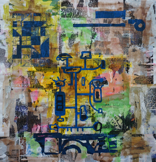 "Repture Memo" by Angolan artist Babu (2024), a conceptual figurative painting reflecting personal and political fragmentation, memory, and resilience in contemporary African society. Presented by Afrikanizm.
